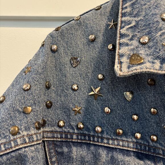 Vtg 80s Forenza Studded Denim Jacket Small Hearts Stars Western Oversized Italy - Picture 3 of 14